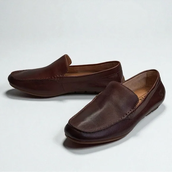 Born Liam Mahogany Brown Leather Driving Loafers • Handcrafted Comfort Shoes - Picture 2 of 12